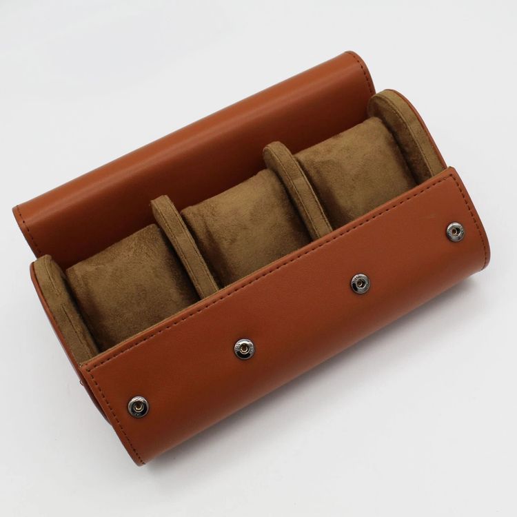 3 Slot Watch Roll Travel Case PU Leather Brown Colour Personalised 4